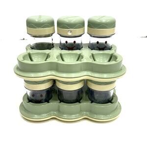Baby Bullet Food Storage Date Dial 9 Lidded Containers Cups Rack Tray X2 GREEN